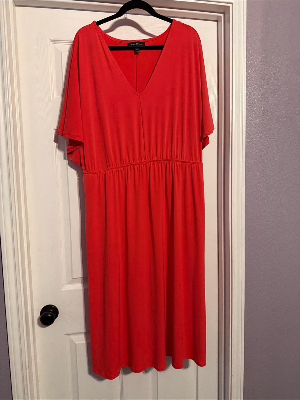 Lane Bryant Coral-Red V-Neck Midi Dress